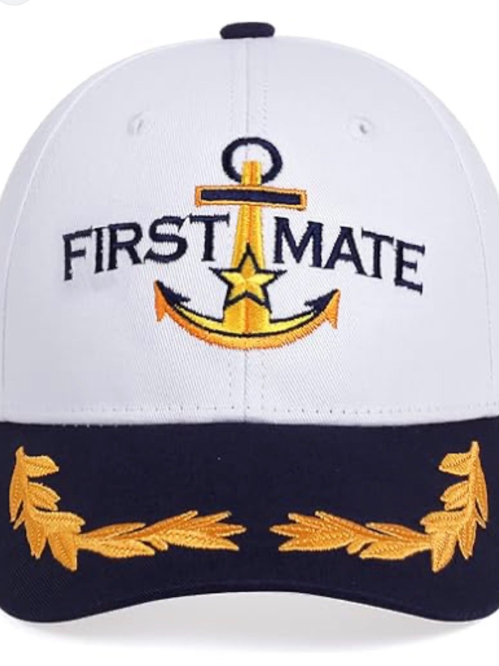 First Mate Mens/Womens Baseball Cap - White & Navy with Gold Anchor